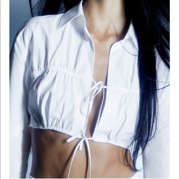 Zara white -crop Poplin shirt - Picture 2 of 5